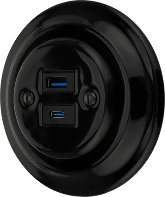 Obrázek produktu pro Porcelánová zásuvka pod omítku Retro USB-A I USB-C 2násobná zásuvka I PR1 černá