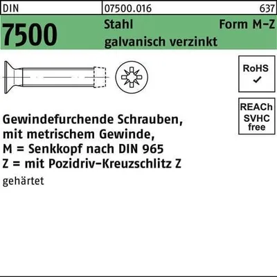 Produktbild von Reyher  Gewindefurchende Schr. DIN 7500 geh. M M 4x10-Z vz (1000 Stück)