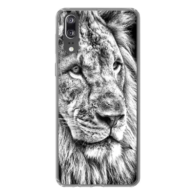 Produktbild von MuchoWow® Handyhülle Schutzhülle Hülle für Huawei P20 Porträt - Löwe - Schwarz und weiß Silikon Softcase Handy Hülle - Hardcover