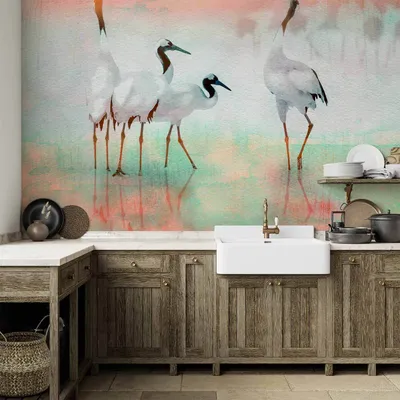 Produktbild von Vlies Fototapete - Cranes in Pastels 150x105 cm Tiere g-A-10033-a-a