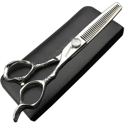 Productafbeelding van Professionele kappersschaar, 6 inch, zilverkleurig, met slangmotief, roestvrij staal, ergonomisch ontwerp