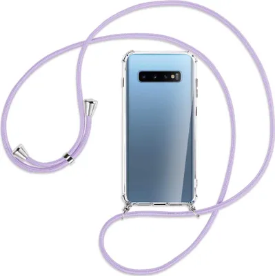 Produktbild von Handykette Backcover-Schutzhülle mit Band (Metall silberfarben) für Samsung Galaxy S10+ / S10 Plus - violett
