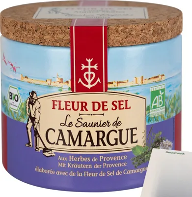 Produktbild von Le Saunier de Camargue Fleur de Sel Kräuter Provence (125g Dose) + usy Block