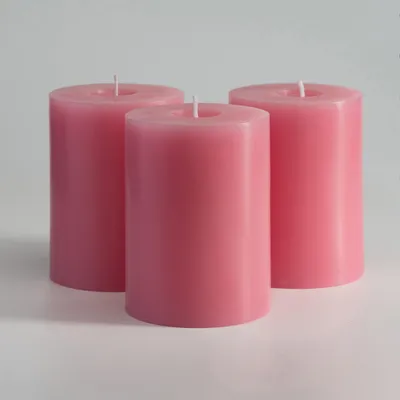 Stumpenkerzen rosa, 3er-Set, 7,5 x 10 cm, Brenndauer ca. 50+ Std., unparfümiert