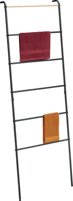 Produktbild von Relaxdays Handtuchleiter Metall 6 Sprossen, Wäscheleiter Handtücher, Kleidung, HBT 160,5x55,5x10 cm, Bad Leiter, schwarz