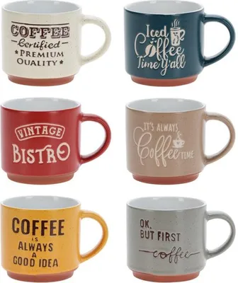 Produktbild von Cookinglife Kaffeebecher Keramik 6er 260 ml - Cappuccino Tee - Kaffeezeit