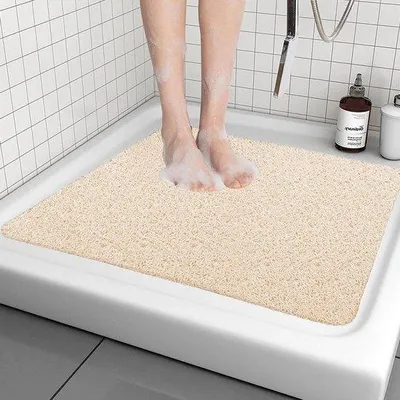 Image de Tapis de douche antidérapant beige 60 x 60 cm, doux