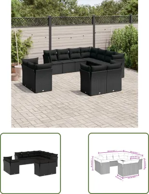 Produktbild von The Living Store 11-tlg. Garten-Sofagarnitur mit Kissen Schwarz Poly Rattan