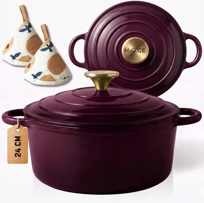 Productafbeelding van Geëmailleerde gietijzeren pan, 24 cm, 4 liter, merk HAGE, model "lilek"