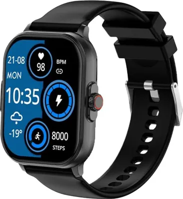 Produktbild von Schwarz Eckig - Gesundheitsuhr Smartwatch - EKG + HRV Funktion - BT Bluetooth - Schlafapnoe - Blutdruck - Silikonband Schwarz, 14-24