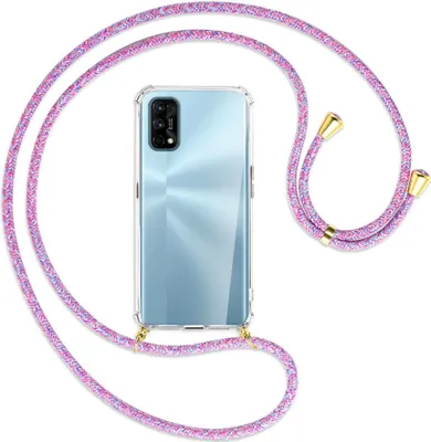 Produktbild von Handykette Backcover-Schutzhülle mit Band (Metall goldfarben) für Realme 7 Pro - lila/rosa/blau
