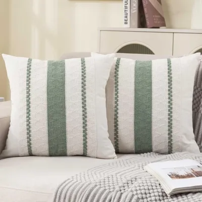 Obrázek produktu pro Omgoods – Sada 2 bohémských povlaků na polštáře s macramé, 50 x 50 cm, barva: světle zelená