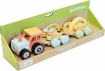 Productafbeelding van SpielMaus: Aangekoppelde tractor met 2 aanhangwagens. Overige