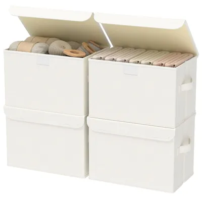 Produktbild von 4 Aufbewahrungsboxen mit Deckel, faltbare Stoffboxen, Kleiderschrank-Organisationssystem, für Schlafzimmer, Kleideraufbewahrung, beige, 30 x 23 x 20 cm