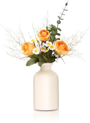 Productafbeelding van Unyqoos® Kunstbloemenboeket met witte vaas, kunstbloemen gemaakt van hoogwaardig kunststof, stelen met stalen draad, gemakkelijk te onderhouden voor op tafel en in de woonkamer
