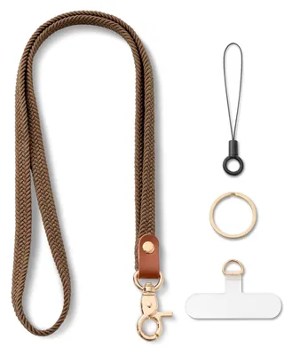 Produktbild von Langes, elastisches Schlüsselband zum Umhängen, brauner Schlüsselring