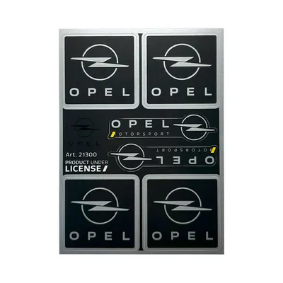 Zdjęcie produktu dla Oficjalny zestaw naklejek Opel Motorsport, czarne i chromowane logo, 94 x 131 mm, 6 naklejek