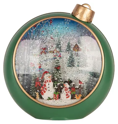 Zdjęcie produktu dla Clayre & Eef Ozdoba świąteczna z oświetleniem LED i muzyką – bombka choinkowa 21x9x21 cm / 3xAA, zielona, tworzywo sztuczne