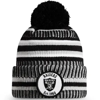 Image de NFL Las Vegas Raiders Sideline 2019 Bobble Wollmütze bonnet tricoté à revers NewEra
