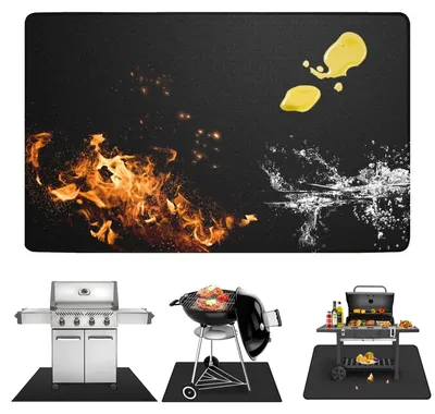 Productafbeelding van Grillmat, hittebestendig tot 1800 °F - Beschermt de ondergrond - Hittebeschermingsmat - Grilltapijt - Warmteisolatie - Siliconen/glasvezel, 100 x 180 cm - Grillonderlegger