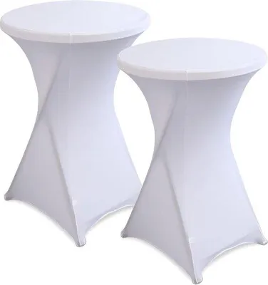 Image de Lot de 2 protections extensibles pour pieds de table, 80-85 cm, protections de haute qualité pour tables de bistrot, tables rondes et autres tables, protections extensibles élégantes pour les fêtes de jardin, les réceptions, les mariages et les baptêmes, couleur blanche