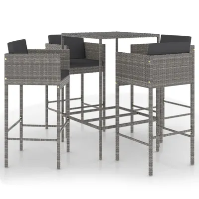 Obrázek produktu pro vidaXL 5dílný zahradní barový set s polštáři Poly Rattan Grey