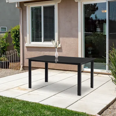 Produktbild von Gartentisch 6 Personen Hartglas wetterfest, Esstisch Terrassentisch Aluminiumgestell, Schwarz | 150x90x74 cm | 50 kg | pulverbeschichtet