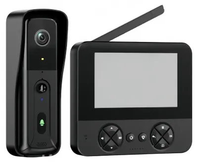 Produktbild von Smart Video-Türklingel - Türklingel mit Kamera - 10,9 cm IPS-Display - WLAN - Zwei-Wege-Audio - Nachtsicht - Bewegungserkennung - 1,3 MP Kamera - Schwarz