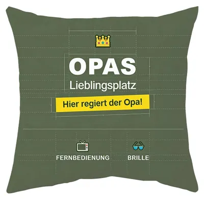 Dekokissen Opas Lieblingsplatz, 45x45 cm, Polyester, grün