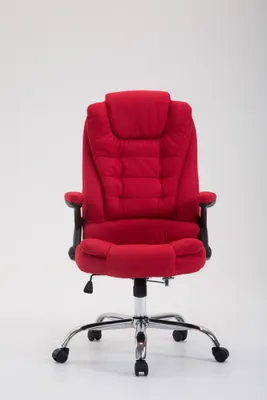 A red office chair on a white background.