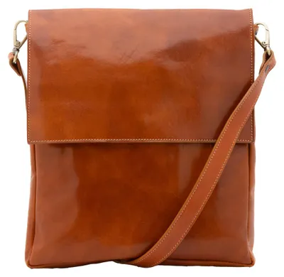 Image de Sac bandoulière pour homme, en cuir de vachette véritable, fermeture magnétique, fabriqué en Italie