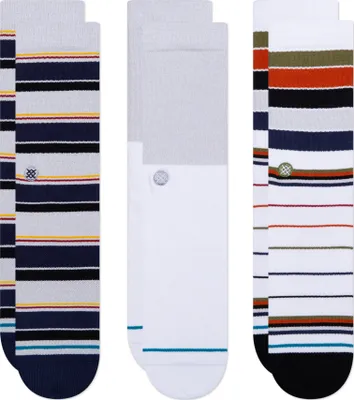 Produktbild von Stance Destin 3er Pack Crew Socken Streifen Block Grau Weiss Blau Baumwolle