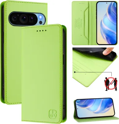 Obrázek produktu pro Kožené pouzdro pro Google Pixel 10 / Pixel 10 Pro, flipové pouzdro s přihrádkami na karty, peněženkou a stojánkem Zelený