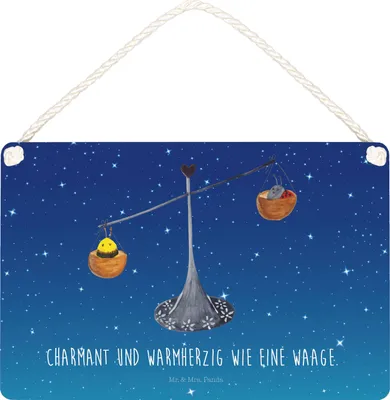 Produktbild von Mr. & Mrs. Panda Wandbild Holz Sternzeichen Waage DIN A6 - Sternenhimmel Blau - Geschenk, wandtafel, Schild, Hummel, Gleichgewicht, Marienkäfer, Deko, Türschild, Biene