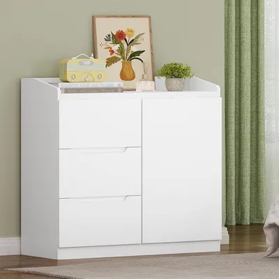 Image de Commode avec 3 tiroirs, idéale pour une chambre ou un salon, design moderne, dimensions : 40x80x87 cm, couleur blanche