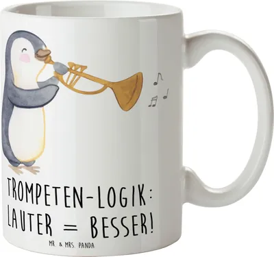 Produktbild von Mr. & Mrs. Panda Becher Trompeten Weisheit - Weiß - Geschenk, Trompeter, Musiker, Teetasse, Lernen, jazzig, Kaffeebecher, Instrument, Kaffeetasse, laut, Musik, keramik