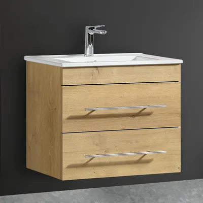 Produktbild von Alpenberger Waschbeckenunterschrank | Badmöbel Set 60 cm | Hängeschrank mit 2 Schubladen | Waschtisch | Keramik Waschbecken | Vormontierter Badschrank | Bad & Gäste WC