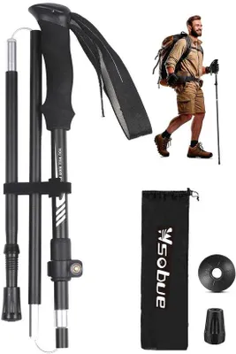 Zdjęcie produktu dla Aluminiowe kijki trekkingowe, regulowane, składane, ultralekkie, do trekkingu, dla kobiet i mężczyzn, czarne, 1 sztuka
