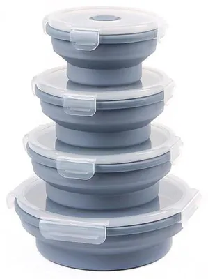 Immagine prodotto di Set di contenitori per il pranzo in silicone, 4 pezzi, blu, adatti al microonde