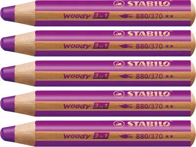 Produktbild von Buntstift, Wasserfarbe & Wachsmalkreide - STABILO woody 3 in 1 - 5er Pack - lila