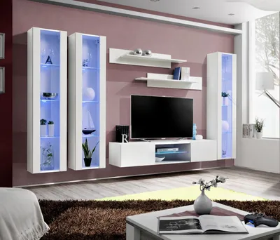 Image de Meuble mural Salon Style moderne Meuble TV Buffet Blanc Mobilier design