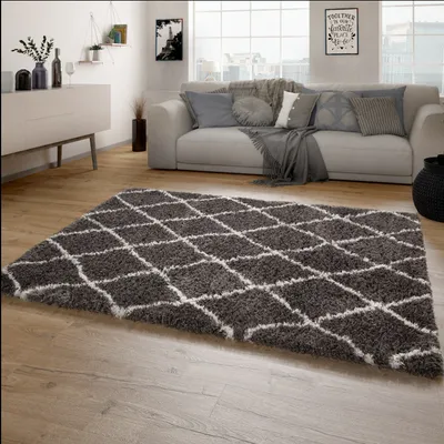 Immagine prodotto di Tappeto a pelo lungo per soggiorno Shaggy a pelo lungo Motivo a rombi scandinavo Moderno Dimensioni 60x90 cm