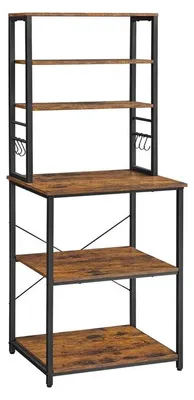 Immagine prodotto di Mensola da cucina con ripiani e ganci, scaffale a parete, legno/metallo, colore marrone scuro/nero, dimensioni 40 x 60 x 167 cm