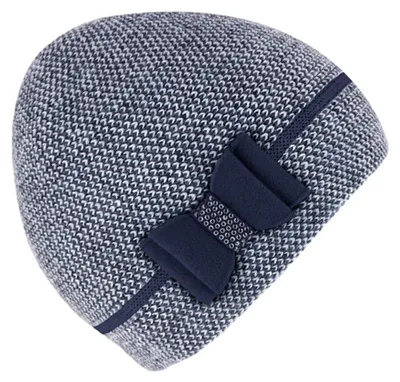 Fiebig Strickmütze für Damen meliert mit Schleifen-Detail in blau
