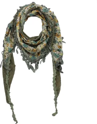 Produktbild von Dreiecktuch - Blumenmuster 1 - grau - orange - Halstuch