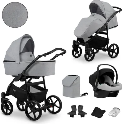 Produktbild von Kinderwagen MATA Sportwagen Babywagen Babyschale Komplettset Kinder Wagen Autositz Set 3 in 1 (MO 09, Rahmenfarbe: schwarz)