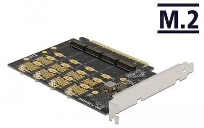 Produktbild von DeLOCK PCI Express x16 Karte zu 4 x intern NVMe M.2 Key M - Bifurcation, PCIe, M.2, Taiwan, Windows 10, Windows 8, Windows 8.1, Kernel 3.17, Box