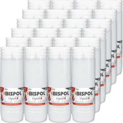 A grid of white candles in clear plastic containers, arranged in rows and columns.
