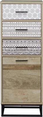 Produktbild von Möbilia Kommode mit 3 Schubladen, 1 Tür | MDF mit glatter Folierung | Gestell Metall | B 39,5 x T 38 x H 106 cm | 250201014 | natur, schwarz/weiß gemustert | Serie KOMMODE