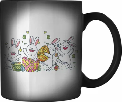 Produktbild von Trendation - Farbwechsel Zauber-Tasse Ostern Tanzen Ostergeschenke Kinder Jugendliche Geschenke Lustige Grafik Osterhase Ostereier (Schwarz)